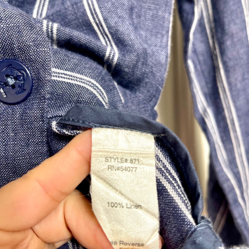 Cabi Nautical Pin Striped Blue Linen Blazer Size 8 - Picture 7 of 10